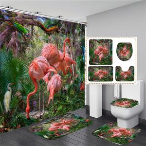 Rideaux flamants flamantsring rideau de douche plante d'oiseau de salle de bain rideaux de toilette à la maison