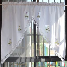 Rideaux Rideaux romains brodés à fleurs, cantonnière de fenêtre transparente courte, demi-rideau café pour la cuisine, le salon, la maison