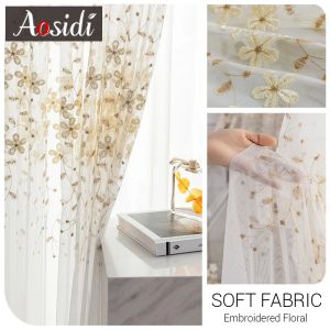 Rideaux Tulle brodé de fleurs pour fenêtre de salon Rideaux en voile de broderie blanche pour chambre à coucher rideau en organza pour store de cuisine