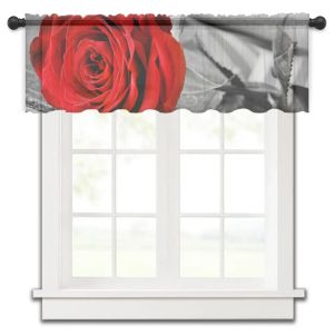 Rideaux Fleur Rouge Rose Sur Un Livre Shabby Cuisine Petit Rideau Tulle Sheer Court Rideau Chambre Salon Décor À La Maison Voile Rideaux