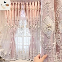 Gordijnen voor woonkamer slaapkamer eetkamer op maat Europese stijl dubbellaags gordijn roze doek garen reliëf borduurwerk venster 240109