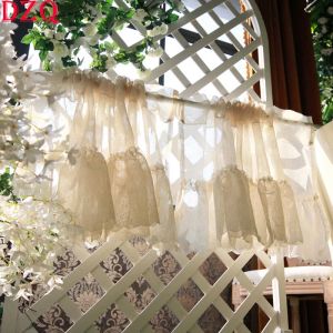 Rideaux Français coton et lin dentelle demi-rideaux pour cuisine gland court rideau cloison Tulle à volants rideaux courts chambre #A332