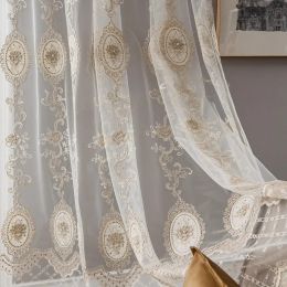 Rideaux Français lumière luxe dentelle perle brodé Voile fenêtre écran Tulle rideau pour salon pure tissu sur mesure XZH033 #40