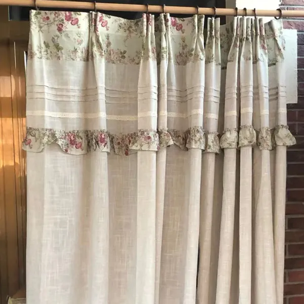 Rideaux français romantique Rose semi-occultant rideaux coréen coton lin rideau pour chambre dentelle à volants courte fenêtre drapé maison déco