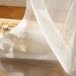 Cortinas Cortinas de tul espumoso champán blanco de estilo francés para sala de estar, cortina transparente de gasa brillante, cortinas decorativas personalizadas