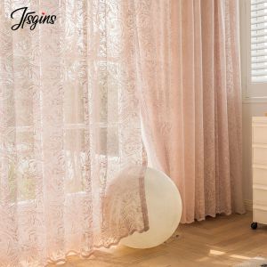 Rideaux Français Fenêtre Sheer Curtainf pour Salon Balcon Transparent Tulle Rideau pour Cuisine Chambre Décoration Long Panneau Rose