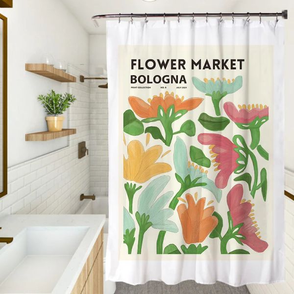 Rideaux Rideau de douche à fleurs colorées fraîches, tissu imperméable, fleurs simples, plantes, peinture artistique, ensembles de rideaux de douche de salle de bains, décor