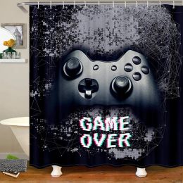Rideaux Gamer Shower rideau de douche moderne Console Contrôleur Curtain Boys de salle de bain Creative Cool Black Grey Gaming Gamepad Bath Decor Set