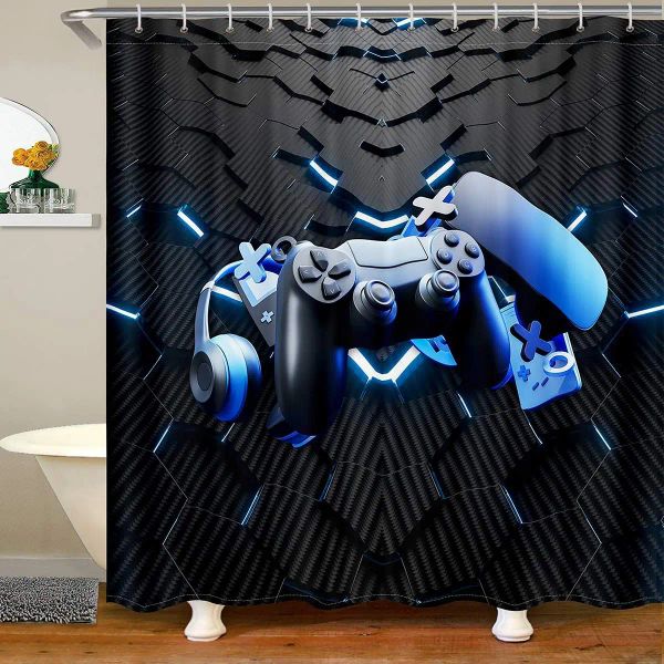 Rideaux Gamer rideau de douche Console moderne contrôleur de jeu salle de bains garçons créatif Cool noir gris manette de jeu ensemble de décoration de bain