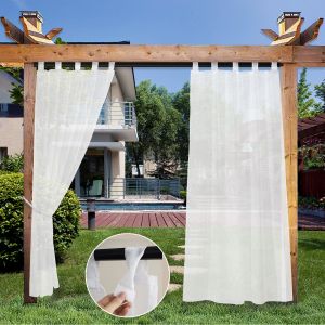 Rideaux de jardin imperméables, transparents, intérieur et extérieur, avec languette supérieure, draperies de fenêtre pour Patio, Pergola, Cabana, panneaux de décoration en Tulle