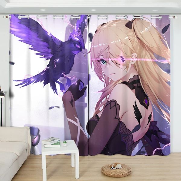 Rideaux Genshin Impact Rideau occultant 2 panneaux Keqing Fischl Anime impression fenêtre drapé pour salon dessin animé décor à la maison traitements