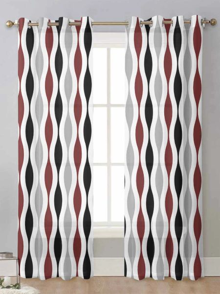 Rideaux géométriques noir rouge gris imprimé médiéval rideaux transparents pour salon fenêtre Voile Tulle rideau Cortinas rideaux décor à la maison