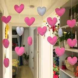 Gordijnen meisjes roze hartvormige deur gordijn decor kwast gordijn scheidingslijn string meisje kamer partiton zoet hangende kralen raam volant