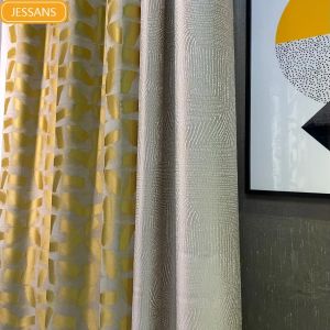 Gordijnen Gouden Geometrisch Vierkant Patroon Simulatie Glans Jacquard Verduisteringsgordijnen voor Woonkamer Slaapkamer Eindproduct