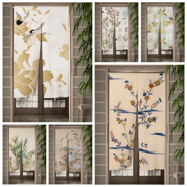 Rideaux Feuilles dorées fleurs rideaux de porte Art japonais porte salon cloison rideaux drapé entrée suspendu demi-rideau accessoire