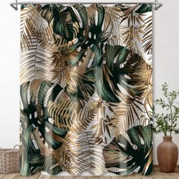 Rideaux verts hawaii rideau de douche tropicale verte or feuilles tropicales tissu tissu rideau de salle de bain botanique jungle baignoire rideau