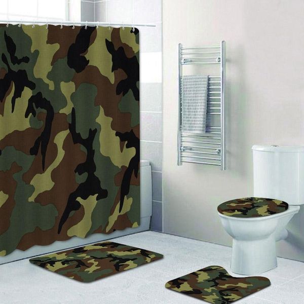 Rideaux Vert militaire Camouflage armée Camo imprimer salle de bain rideaux de douche ensemble forêt chasse tapis de bain tapis toilettes décor à la maison