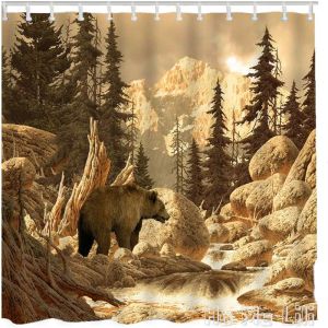 Gordijnen Grizzly Bear douchegordijn van Ho Me Lili Animal Wilderness Brook Canyon Forest Mountain Nature gele steen voor badkamer decor