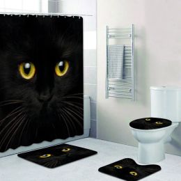 Rideaux Halloween Black Cat visage rideau de douche de salle de bain rideaux de salle de bain longs de bain imperméable tapis tapis accessoires de toilette