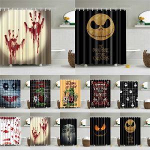 Rideaux Halloween horreur rideau de douche impression écran salle de bain étanche 12 crochets Polyester rideaux de bain décor à la maison écran lavable