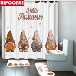 Rideaux bonjour les rideaux de douche d'automne gnomes de salle de bain blanche rideaux de toilette couvercle couvercle de bain tapis de bain piédestal non galets