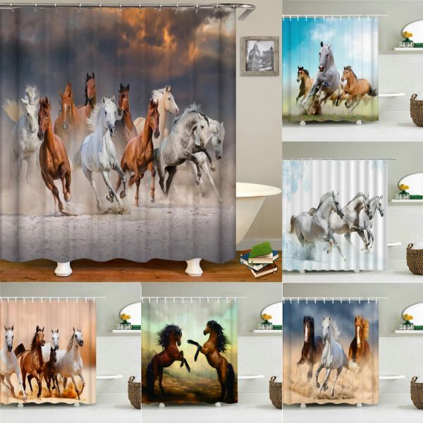 Rideaux de douche animaux chevaux, tissu imperméable, rideau de bain en Polyester, décoration de la maison, 180x200cm avec crochets