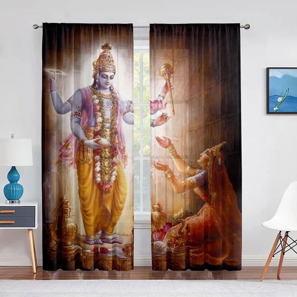 Rideaux Dieu indien Thaïlande Religion Shiva Sheer Voile Rideau pour Salon Chambre Décoration Tulle Fenêtre Rideaux En Mousseline De Soie Rideaux