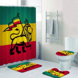 Gordijnen Jamaica Lion Badkamer Decor Rasta Reggae Art Badkamer Douchegordijnen Set Rastafarian Badmat Matten Tapijt Toilet Cortina Ducha