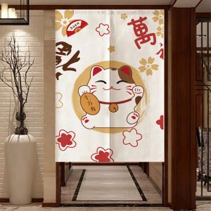 Rideaux Rideau de porte japonais chat de dessin animé rideau court cloison occultante demi-rideau pour cuisine salon décor anti-poussière Cortina