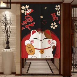 Rideaux Rideau de porte japonais Noren, rideau de séparation imprimé chat porte-bonheur pour cuisine, chambre à coucher, décor d'entrée, demi-rideau suspendu