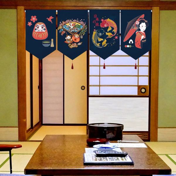 Rideaux japonais Noren court rideau Daruma Geisha tissu cuisine cloison fanion bannière Tatami Izakaya barre décoration Triangle drapeau