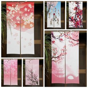 Gordijnen Japanse roze kersenbloesems deur Curatin Izakaya deuropening partitie gordijn keuken slaapkamer badkamer deur decor half gordijn