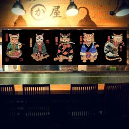Rideaux japonais samouraï chat porte courte Noren rideau Sushi fanion cuisine porte cloison demi rideau restaurant suspendu drapeau personnalisé