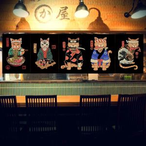 Gordijnen Japanse Samurai Kat Korte Deur Noren Gordijn Sushi Wimpel Keukendeur Partitie Half Gordijn Restaurant Hangende Vlag Custom