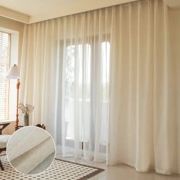 Cortinas Cortinas transparentes de gasa con textura japonesa para sala de estar, cortina de tul con apariencia de lino para ventana, cortinas para el hogar, Rideaux Voilage confeccionado