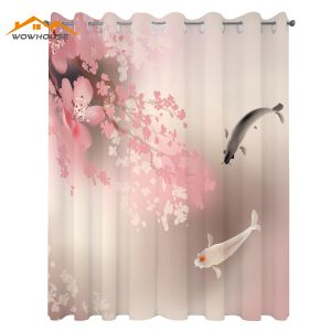 Cortinas con forma de pez Koi, flores de Sakura en Japón con cultura de criatura, naturaleza, Oriente, sala de estar, dormitorio, ventana, color rosa