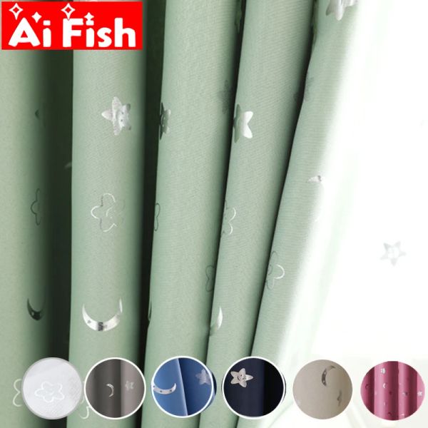 Cortinas coreanas brillantes con cara sonriente, estrellas y luna, Cortinas de tela para niños, cortinas opacas para dormitorio, sala de estar, paneles #50