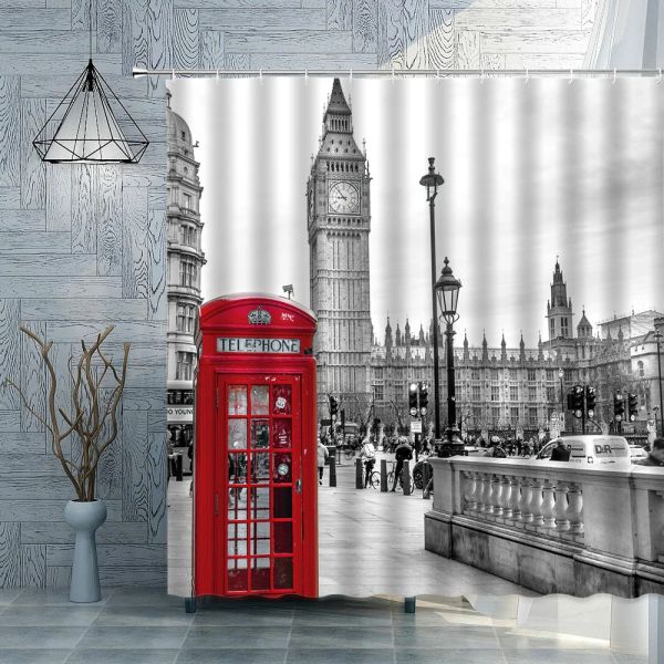 Rideaux Londres Big Ben rouge cabine téléphonique rétro salle de bain rideau de douche imperméable Polyester tissu décoration de la maison Art rideaux de bain