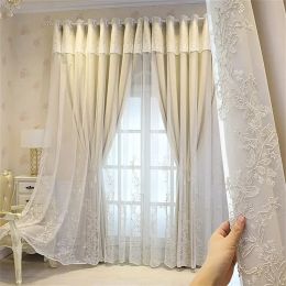 Rideaux Rideau occultant de broderie Double couche Beige de luxe pour chambre à coucher salon européen délicat transparent Plus drapé en tissu assombrissant