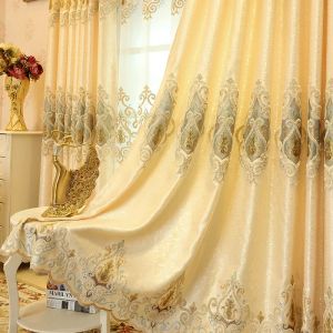 Rideaux Rideaux de style européen de luxe pour salon chambre à coucher couronne d'or rideau brodé semi-ombrage Tulle cantonnière rideaux personnalisés