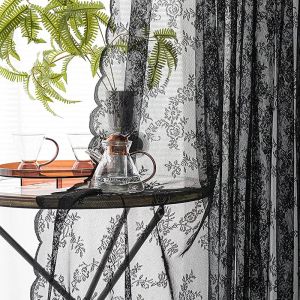 Rideaux de luxe gothique américain rétro chaîne tricoté dentelle noir Floral chambre balcon salon décoratif cloison rideau fenêtre écran
