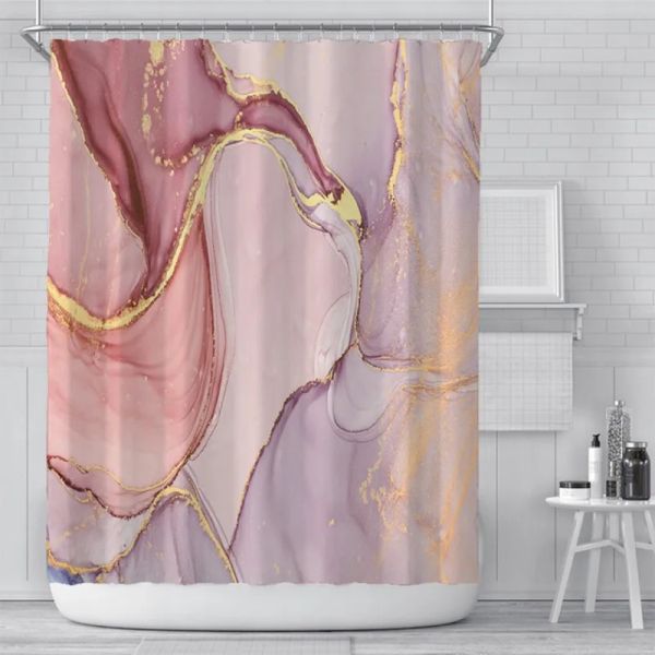 Rideaux de luxe en marbre imprimé imperméable rideaux de douche rose gold violet gradient de douche personnalisé rideaux avec crochets 3d écran de salle de bain