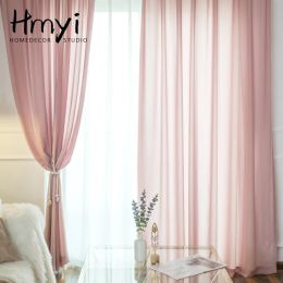 Cortinas Cortinas de tul sólido de lujo para dormitorio, cortinas transparentes gruesas para sala de estar, decoración moderna, ventana, cortinas de gasa rosas para niñas