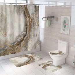 Rideaux Ensembles de rideaux de douche en marbre 3D Luxury Polyester Modern Fabric de bain lavable rideaux de toilette Couverture de salle de bain Accessoires de salle de bain
