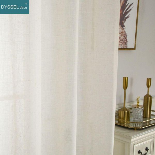 Rideaux décoratifs modernes en lin solide pour la maison, beige et blanc, rideaux de fenêtre de style européen avec œillets de poche pour salon et chambre à coucher