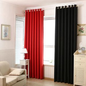 Cortinas Cortinas opacas modernas de color rojo y negro para sala de estar, tejido de poliéster, cortinas gruesas de tres capas de seda negra para ventana, venta al por mayor