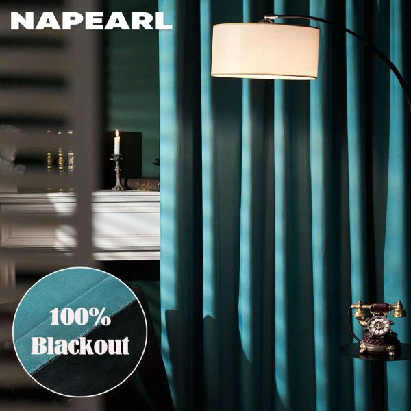 Rideaux NAPEARL Double couche rideaux occultants complets couleur unie isolés draperies occultantes complètes avec doublure noire pour salon