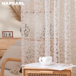 Rideaux NAPEARL Jacquard moderne salon rideaux transparent pour cuisine Tulle pour chambre fenêtre traitements blanc rideau taille personnalisée