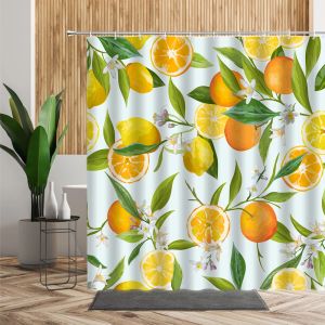 Rideaux Rideaux de douche citron naturel pour salle de bain cuisine décor fleur Orange citrons impression tissu rideaux de bain Polyester imperméable