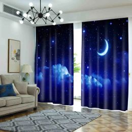 Cortinas Cortinas de Luna Nocturna para Sala de Estar Cielo Estrellado Cortina Opaca para Puerta de Ventana para Dormitorio Decoración Boho Bipartición Izquierda y Derecha Abierta